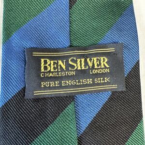 Ben Silver Pure English Silk Blue Green Black Handmade Rep Tie Striped